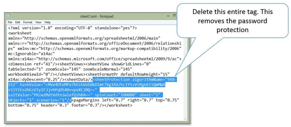 Xml file remove password from excel