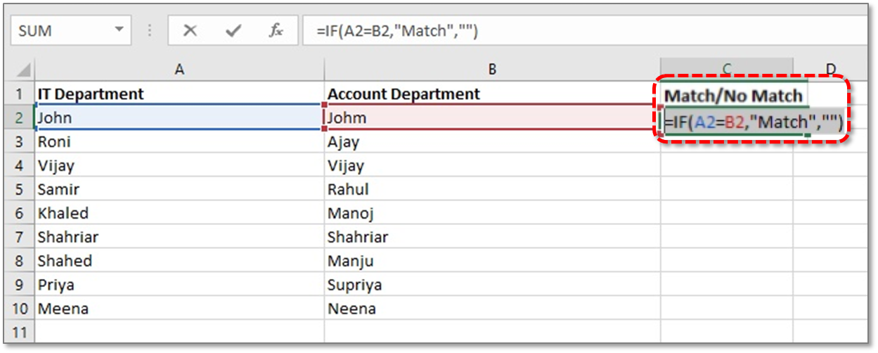 Compare Two Columns In Excel Step By Step Excel Column Comparison