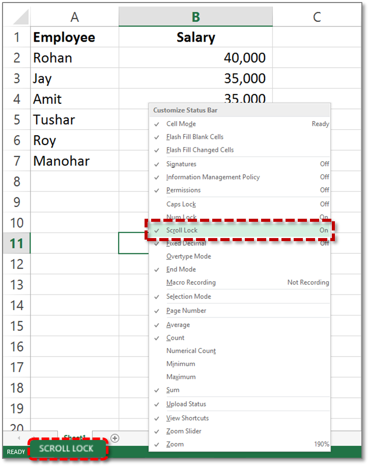 how to turn off scroll lock on excel