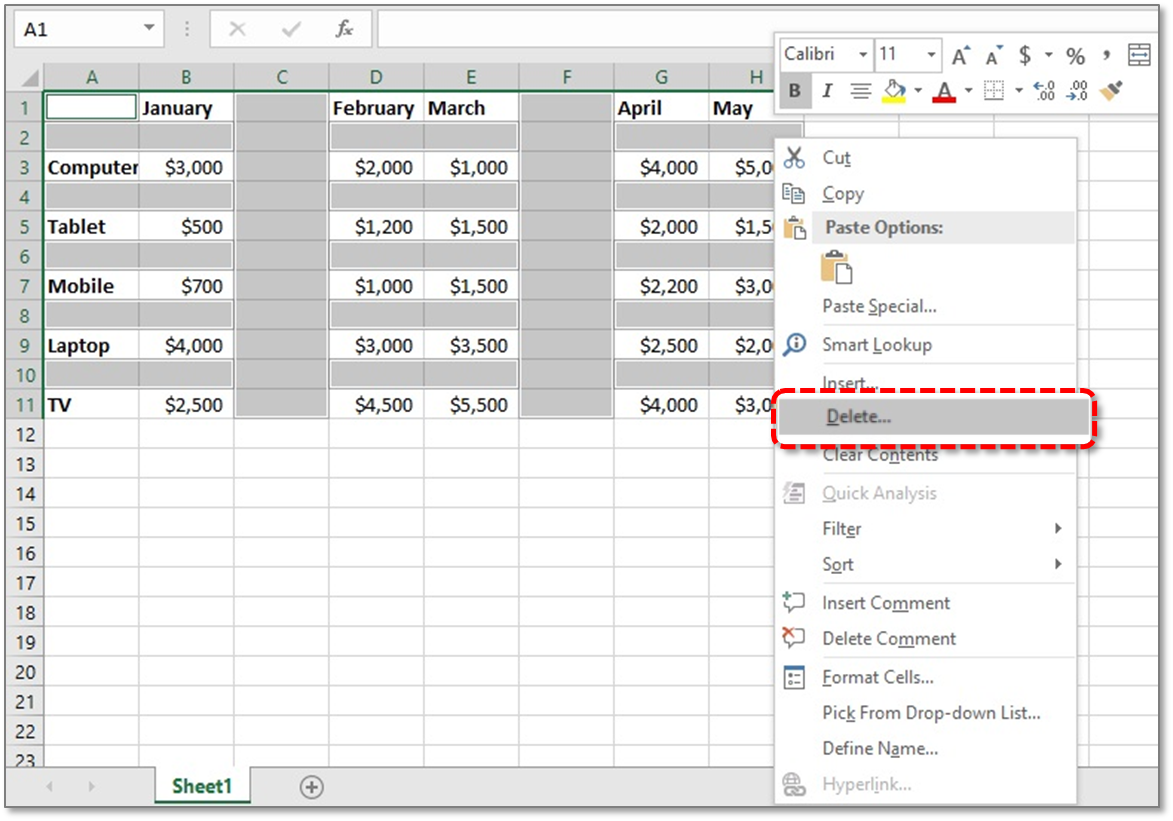 shortcut-key-to-delete-multiple-blank-rows-columns-in-ms-excel-youtube