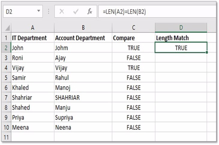 compare values in Excel Step 6