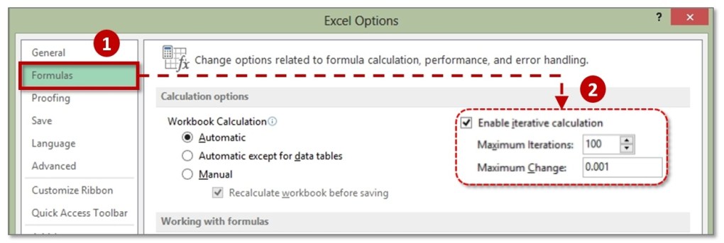 Как найти циклическую ссылку в excel