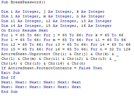 crack excel 2013 password vba