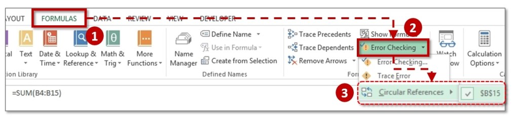 Как найти циклическую ссылку в excel