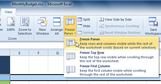 how do you freeze multiple panes in excel