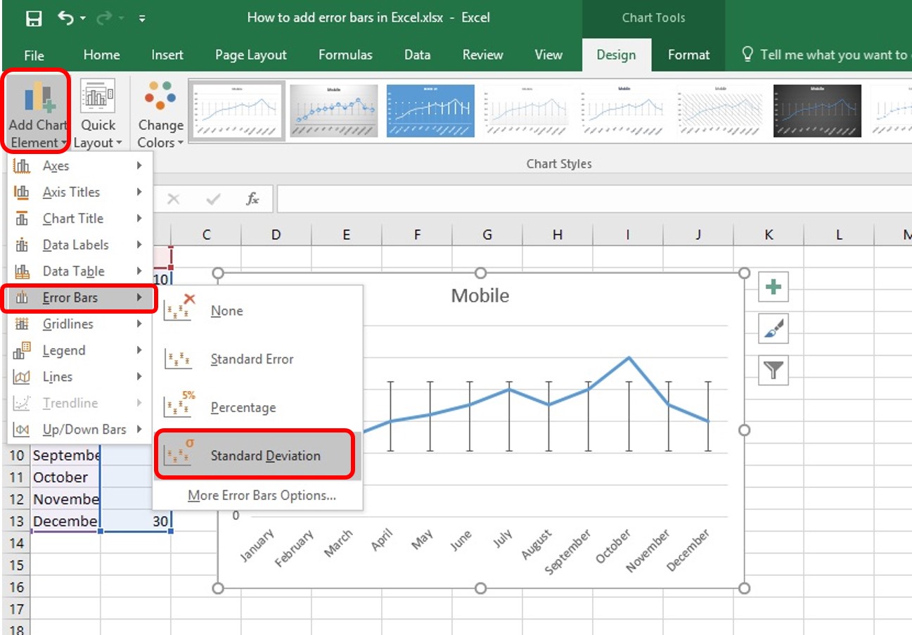 how to use standard deviation in excel graph