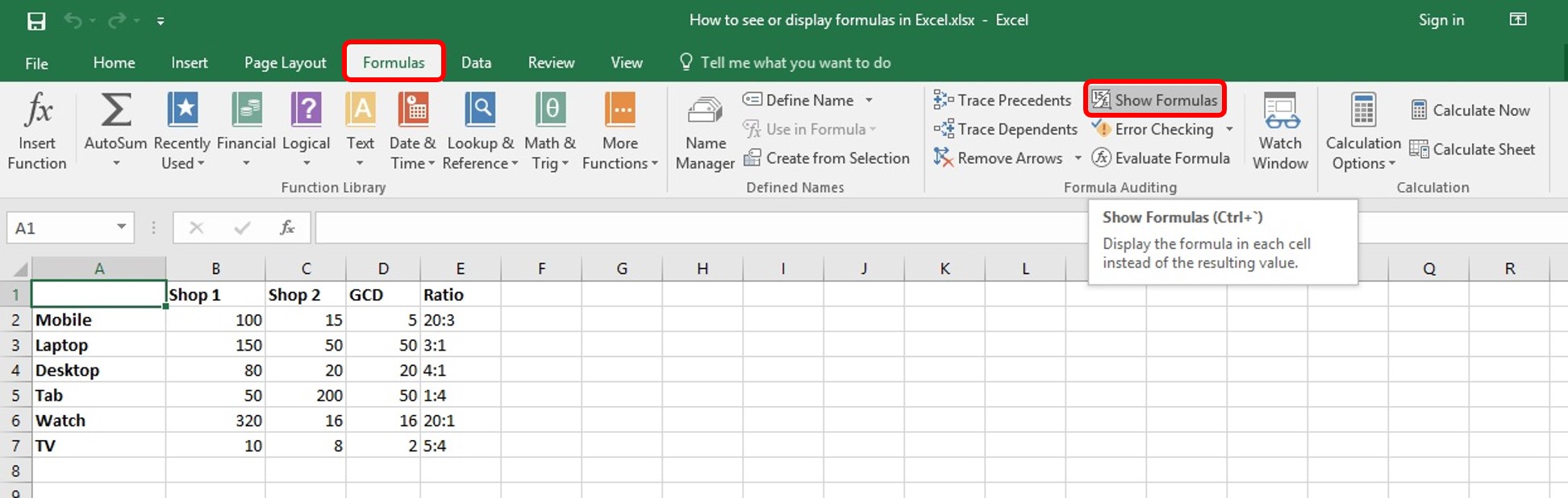 Quick Way To Display Show Formulas In Excel Show Formula In Excel