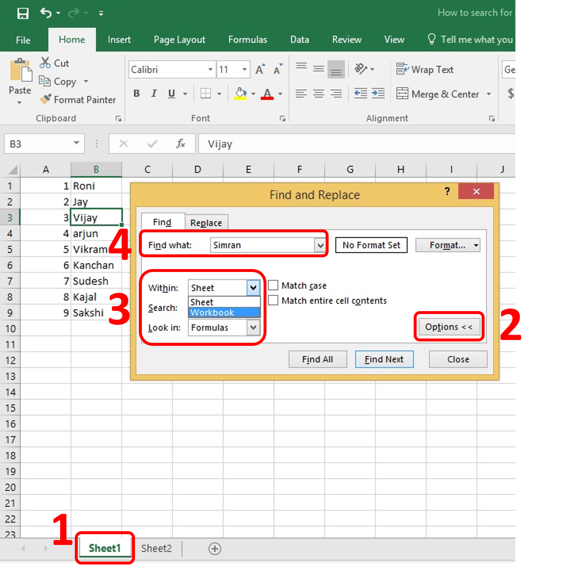 How To Use Excel Search Function To Find A Word In Excel Find Or Replace