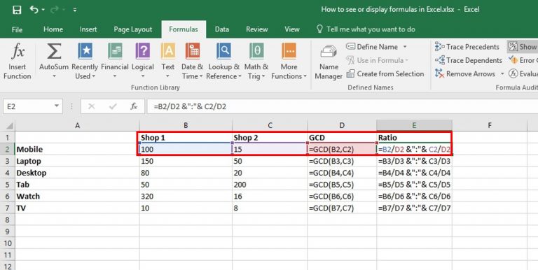 Quick Way To Displayshow Formulas In Excel Show Formula In Excel 5052