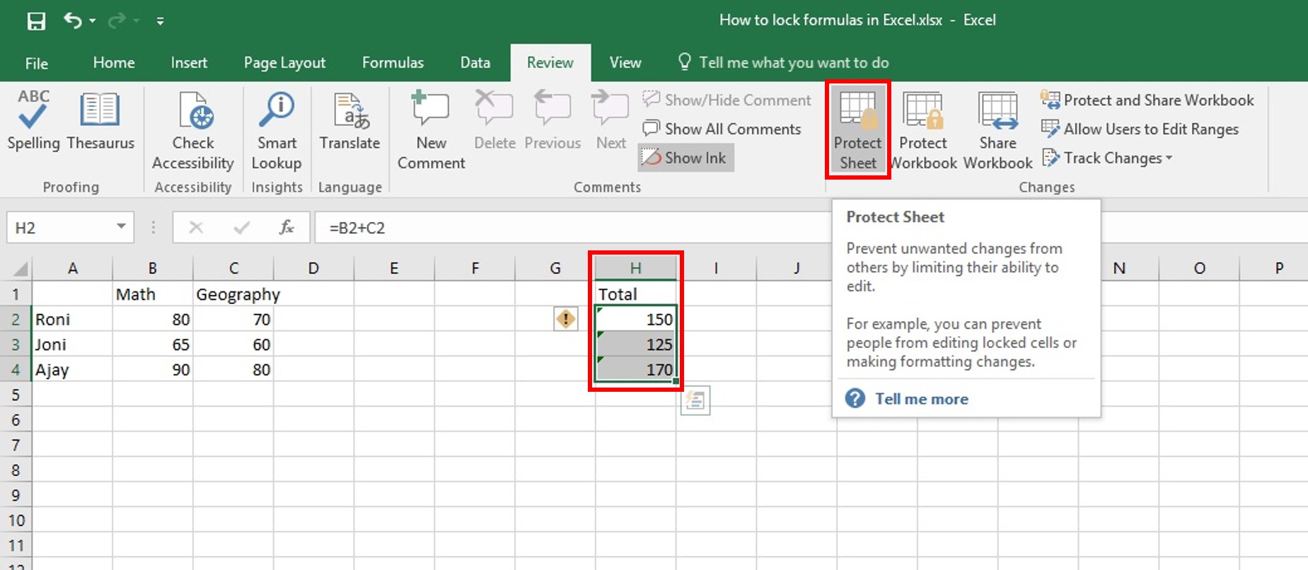 lock cells with formulas in excel 2016