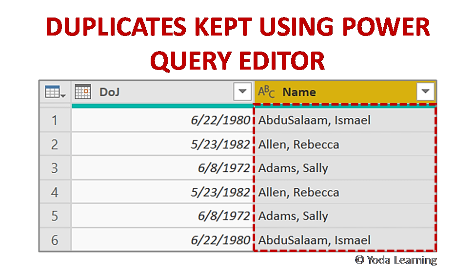 DUPLICATES KEPT USING POWER QUERY EDITOR