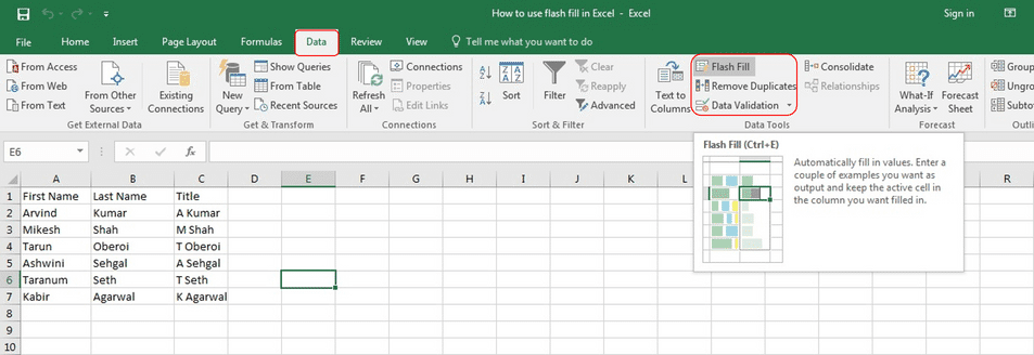 How to use flash fill in Excel-Ctrl E